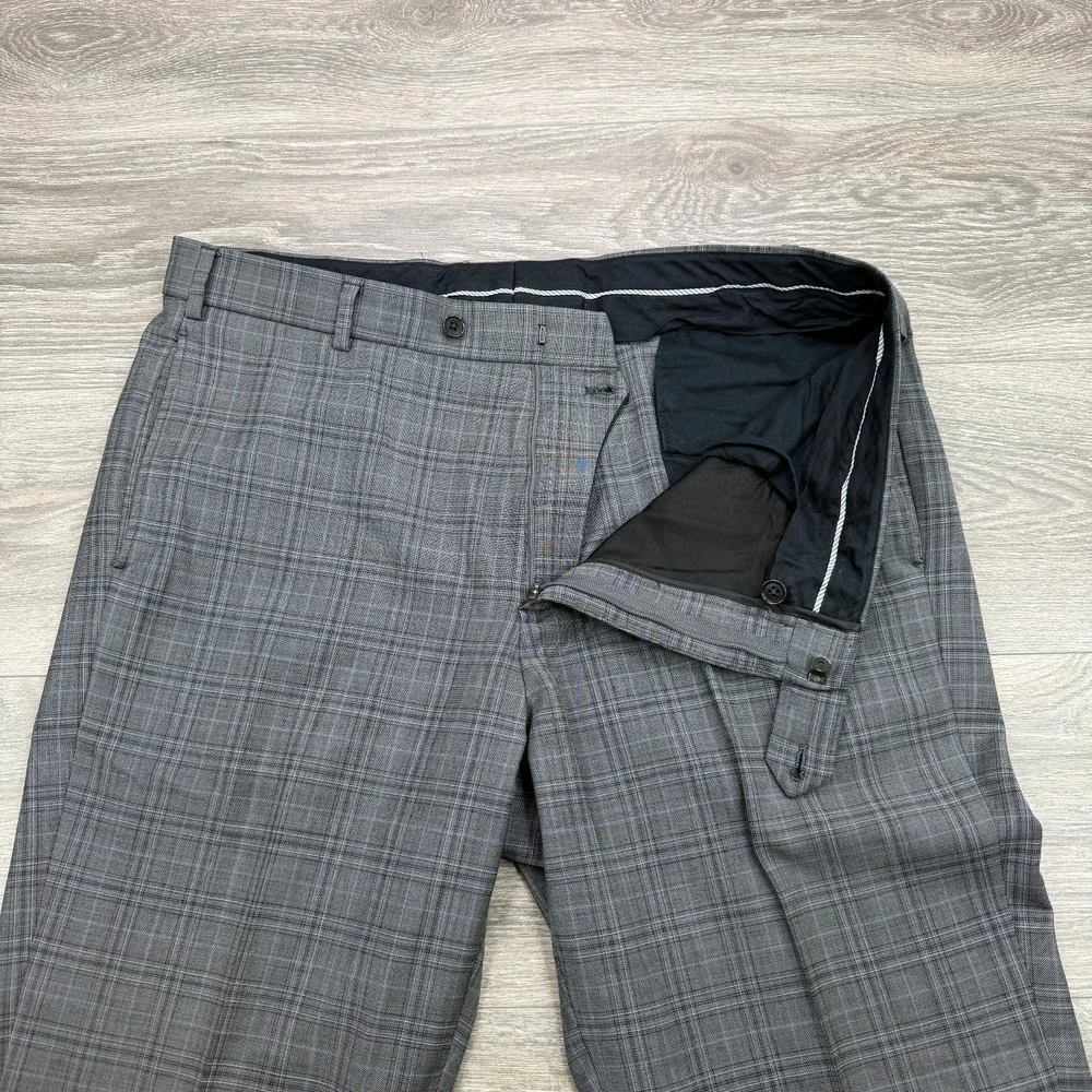 Brooks Brothers Dress Pants Mens 38x30 Gray Blue Windowpane Plaid Regent Slacks
